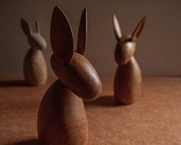 Wooden Rabbit, Minimalist Sculpture, Handmade Animal Figurine, Easter Home Decor, Crafted Oak - thumbnail 1