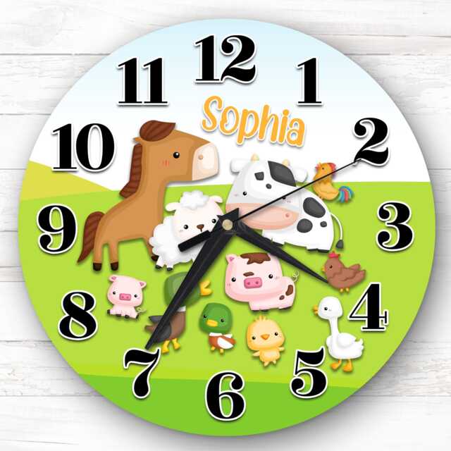 Farm Animals Cute Children's Personalised Gift For Kid's Bedroom Clock - Kids Clock, , Custom Wall - image 1