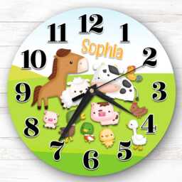Farm Animals Cute Children's Personalised Gift For Kid's Bedroom Clock - Kids Clock, , Custom Wall - thumbnail 1