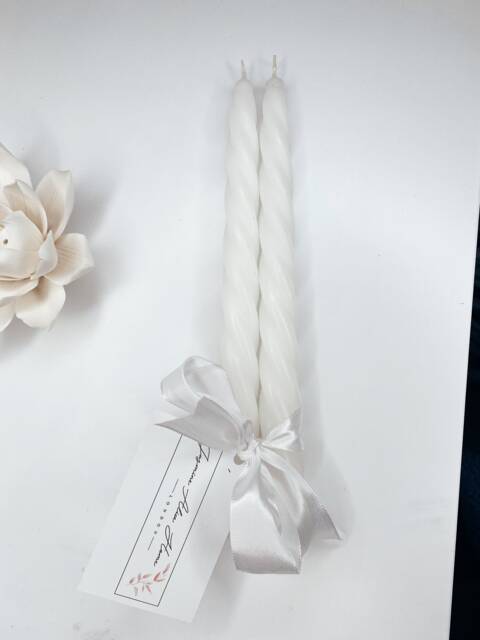White Twist Candles - Set Of Two, Tall Home Decor - image 1
