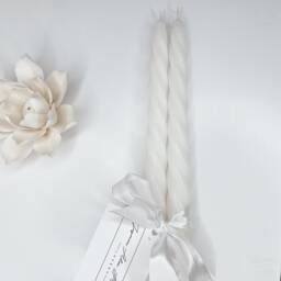 White Twist Candles - Set Of Two, Tall Home Decor - thumbnail 2