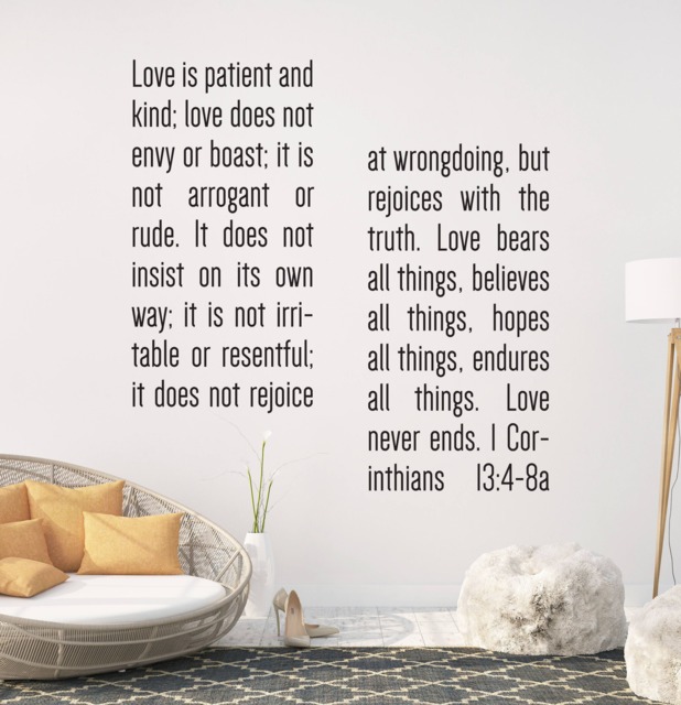 "Vinyl Wall Decal - 1 Corinthians 134-8 ""Love Is Patient... Believes All Things, Hopes Endures Things. Love Never Ends." - image 1