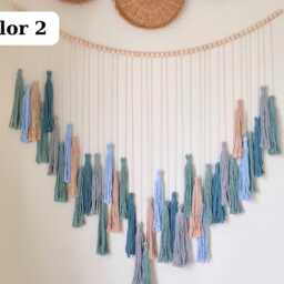 Macrame Blue Garland Boho Tassel Wall Hanging, Nursery Decor - thumbnail 3