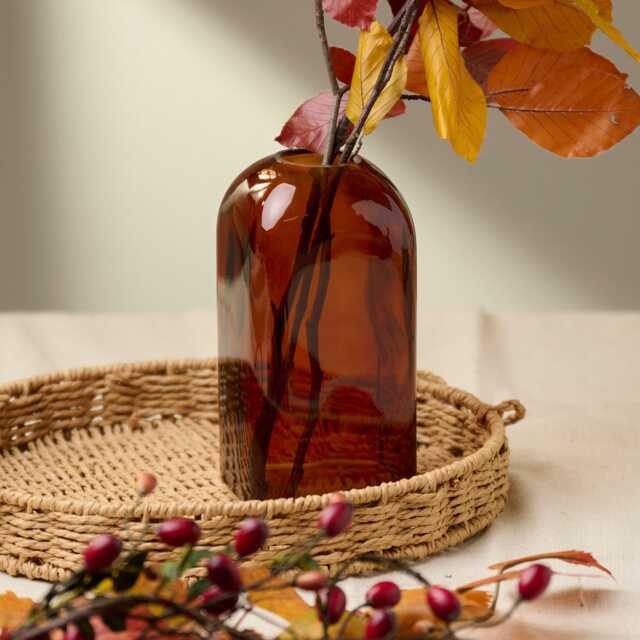 Amber Glass Bud Vase - Vintage Style Apothecary Bottle, Wedding Tablescape - image 1