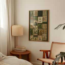 Botanical Patchwork Poster - Green Vintage Plant Illustration Nature Inspired Wall Art - thumbnail 2