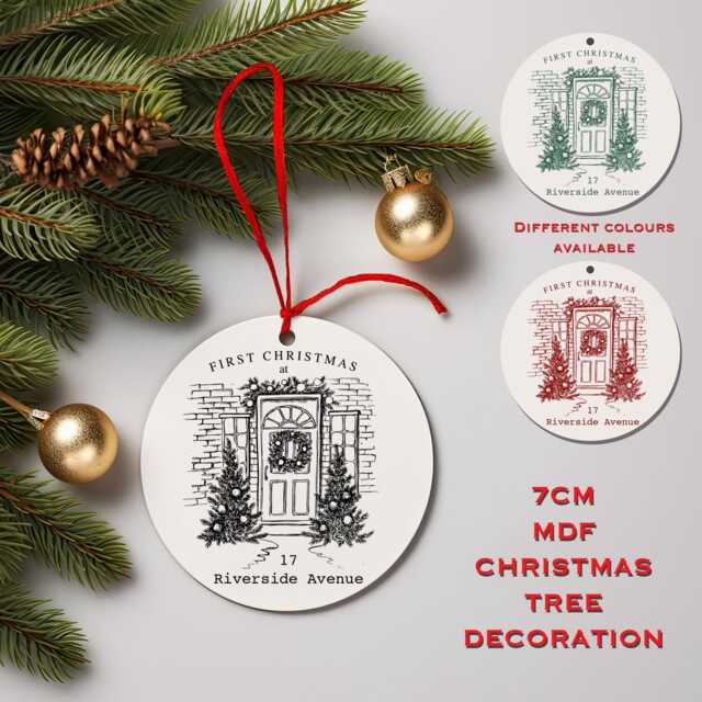 First Christmas Personalised Address Gift - Home Mdf Wooden Tree Decoration Secret Santa, Gift, New Home - image 1