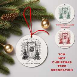 First Christmas Personalised Address Gift - Home Mdf Wooden Tree Decoration Secret Santa, Gift, New Home - thumbnail 1