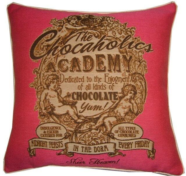Sale The Chocoholics Academy Pink Woven Tapestry Cushion Cover Sham - image 1