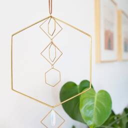 Opalite Hanging Air Plant Holder Hexagon, Small Planter Hanging, Geometric Hanger With Gemstone, Mom Gift Ideas - thumbnail 3