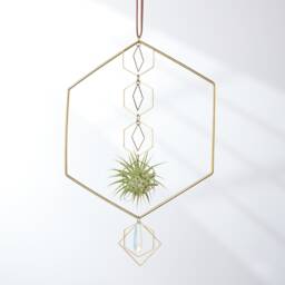 Opalite Hanging Air Plant Holder Hexagon, Small Planter Hanging, Geometric Hanger With Gemstone, Mom Gift Ideas