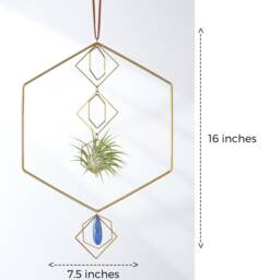 Opalite Hanging Air Plant Holder Hexagon, Small Planter Hanging, Geometric Hanger With Gemstone, Mom Gift Ideas - thumbnail 2