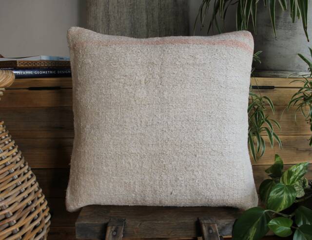 50cm - Or 20 Inches Vintage Kilim Cushion Cover Handwoven - Hemp/Wool/Linen Soft Feel Off White Natural #6 - image 1