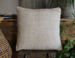 50cm - Or 20 Inches Vintage Kilim Cushion Cover Handwoven - Hemp/Wool/Linen Soft Feel Off White Natural #6 - thumbnail 1