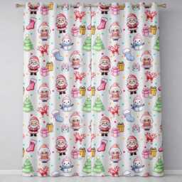 Cute Kawaii Santa Snowman Gift Characters Cream Background Seamless Pattern Readymade Eyelet Ring Top Thermal 100% Blackout Curtains - thumbnail 2