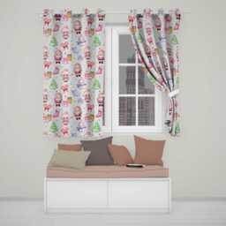 Cute Kawaii Santa Snowman Gift Characters Cream Background Seamless Pattern Readymade Eyelet Ring Top Thermal 100% Blackout Curtains