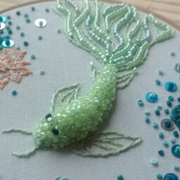 Spring Beaded Koi Carp Drum Embroidery Hoop, Housewarming Gift, Wall Art, Spring Decor, Embroidery Frame, Fishing Wall Decor, Welcome Home Gift - thumbnail 3
