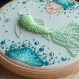 Spring Beaded Koi Carp Drum Embroidery Hoop, Housewarming Gift, Wall Art, Spring Decor, Embroidery Frame, Fishing Wall Decor, Welcome Home Gift - thumbnail 2
