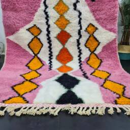 Amazing Beniourain Rug, Moroccan Rug, Sheep Wool Geometric Pink Orange & White Overdyed Winter Handwoven Carpet - thumbnail 3