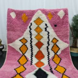 Amazing Beniourain Rug, Moroccan Rug, Sheep Wool Geometric Pink Orange & White Overdyed Winter Handwoven Carpet - thumbnail 2