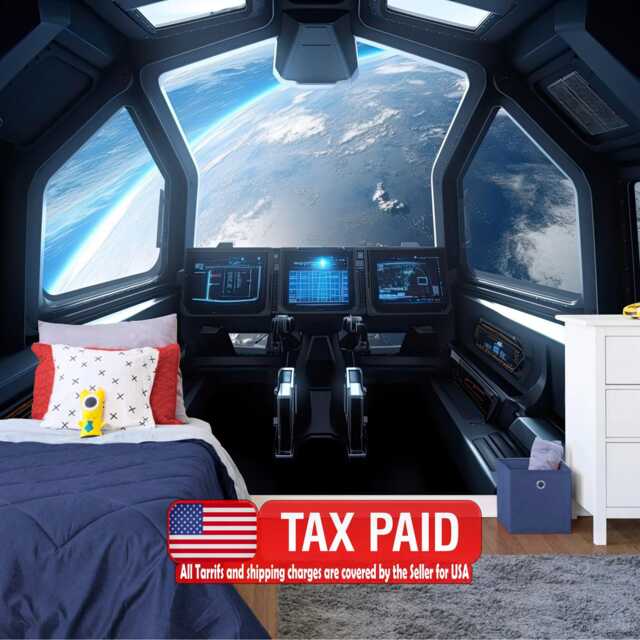 Spaceship Window View Wall Mural, Outer Space Kids Room Decor, Peel & Stick Wallpaper - image 1