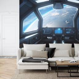 Spaceship Window View Wall Mural, Outer Space Kids Room Decor, Peel & Stick Wallpaper - thumbnail 3