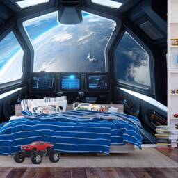 Spaceship Window View Wall Mural, Outer Space Kids Room Decor, Peel & Stick Wallpaper - thumbnail 2