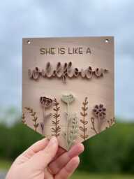 She Is A Wildflower Girls Pretty Pennant Sign Acrylic & Wood Bedroom Decorative Hanging Wall Decor - thumbnail 1