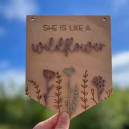 She Is A Wildflower Girls Pretty Pennant Sign Acrylic & Wood Bedroom Decorative Hanging Wall Decor - thumbnail 3