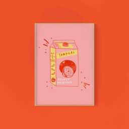 Tropical Juice Print Pink Orange Mango Carton Illustration, A3 - thumbnail 1