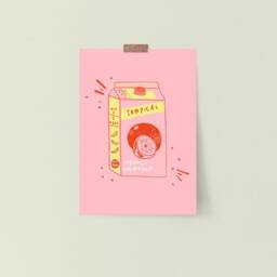 Tropical Juice Print Pink Orange Mango Carton Illustration, A3 - thumbnail 3