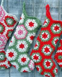 Custom-Made Crocheted Granny Hexagon Christmas Stocking in Your Choice Of Colors - thumbnail 3