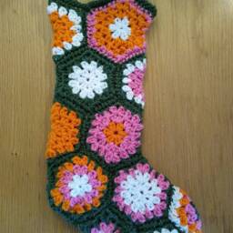 Custom-Made Crocheted Granny Hexagon Christmas Stocking in Your Choice Of Colors - thumbnail 4