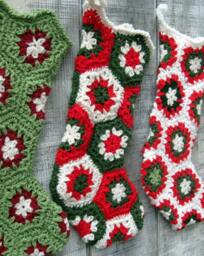 Custom-Made Crocheted Granny Hexagon Christmas Stocking in Your Choice Of Colors - thumbnail 1