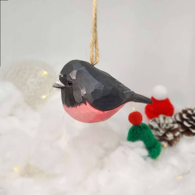 Pink Robin Hanging Christmas Decor Wooden Hand Carved Painted Bird Ornaments - image 1