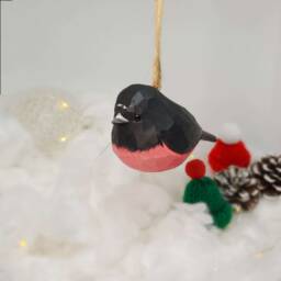 Pink Robin Hanging Christmas Decor Wooden Hand Carved Painted Bird Ornaments - thumbnail 3