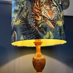 Bengal Tiger Velvet Drum Lampshade, Double Sided Lampshade With A Contrast Sage Cotton Interior, Ceiling Light Shade - thumbnail 3