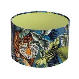 Bengal Tiger Velvet Drum Lampshade, Double Sided Lampshade With A Contrast Sage Cotton Interior, Ceiling Light Shade - thumbnail 1