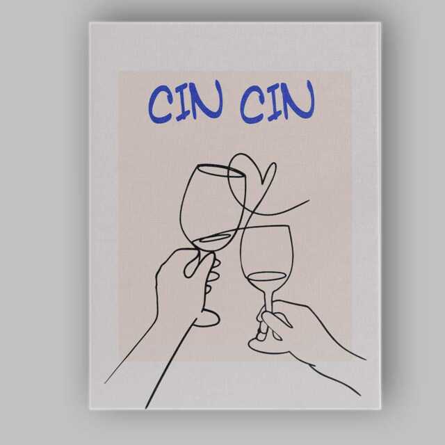 Minimalist Cin Wine Toast Line Art Poster Canvas Wall Print Decor Picture Ready To Hang - image 1