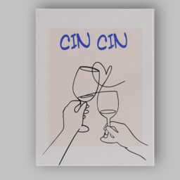Minimalist Cin Wine Toast Line Art Poster Canvas Wall Print Decor Picture Ready To Hang - thumbnail 1