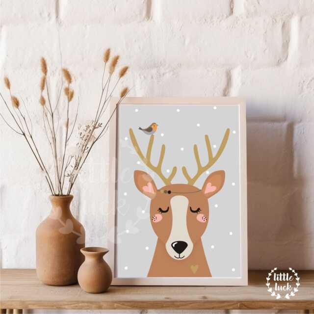 Poster Deer Nursery A4 Forest Animals Boys Girls Baby - image 1
