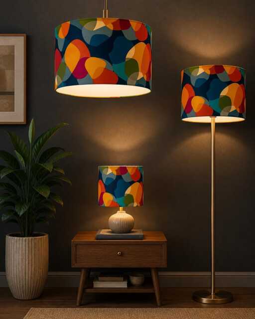 New Luxury Premium Quality Drum Multicoloured Retro Abstract Pattern Lamp Shade Pendant Light Suitable For All Fittings - image 1