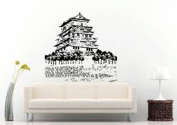 Pagoda Chinese Japanese Asian Eastern Architecture Building House Sun Sunset Wall Decal Vinyl Sticker Mural Room Decor L1117 - thumbnail 1