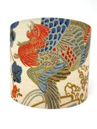 Japanese Rooster Lampshade Gold & Ivory Oriental Style - thumbnail 1