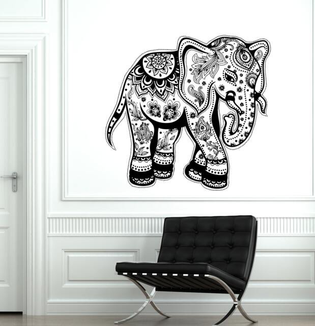 Wall Vinyl Elephant Floral Tribal Ornament Mural Decal Sticker 1764Dz - image 1