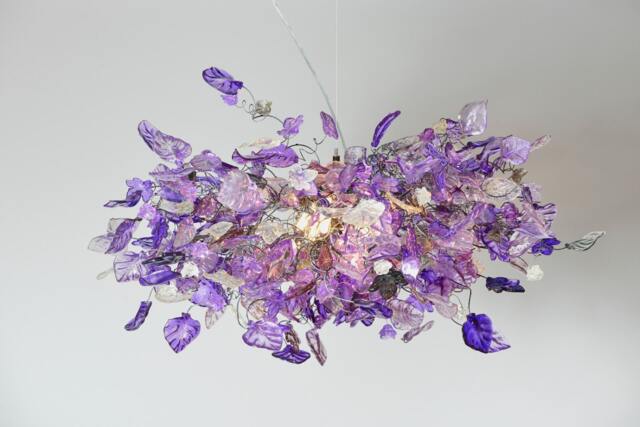 Violet Flower Chandelier Large Resin Floral Hanging Light - image 1