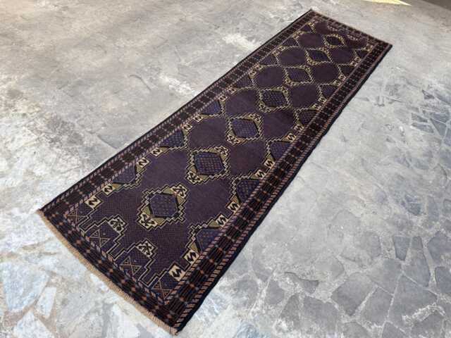 2'9x9'7 Baluchi Wool Runner Rug - Hand-Knotted High Pile Authentic Turkmen Carpet, Contemporary Geometric Design Hallway, Kitchen Decor - image 1