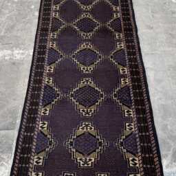 2'9x9'7 Baluchi Wool Runner Rug - Hand-Knotted High Pile Authentic Turkmen Carpet, Contemporary Geometric Design Hallway, Kitchen Decor - thumbnail 2