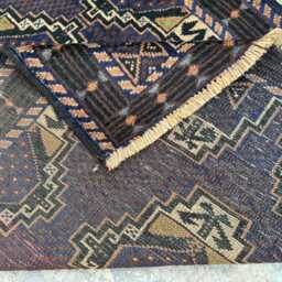 2'9x9'7 Baluchi Wool Runner Rug - Hand-Knotted High Pile Authentic Turkmen Carpet, Contemporary Geometric Design Hallway, Kitchen Decor - thumbnail 4