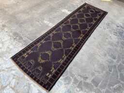 2'9x9'7 Baluchi Wool Runner Rug - Hand-Knotted High Pile Authentic Turkmen Carpet, Contemporary Geometric Design Hallway, Kitchen Decor - thumbnail 1