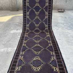 2'9x9'7 Baluchi Wool Runner Rug - Hand-Knotted High Pile Authentic Turkmen Carpet, Contemporary Geometric Design Hallway, Kitchen Decor - thumbnail 3